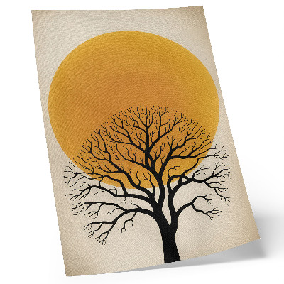 Póster con colores saturados Un árbol sobre el fondo de un gran círculo en tonos cálidos.