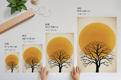 Póster con colores saturados Un árbol sobre el fondo de un gran círculo en tonos cálidos.