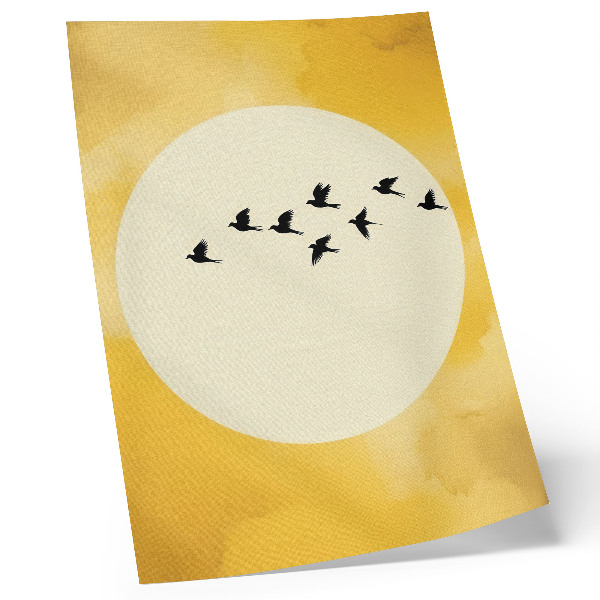 Póster Pájaros contra un círculo en un espacio amarillo