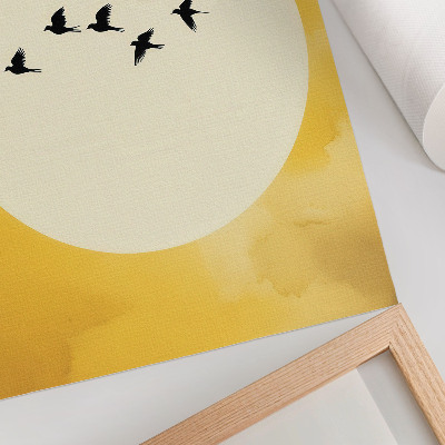 Póster Pájaros contra un círculo en un espacio amarillo