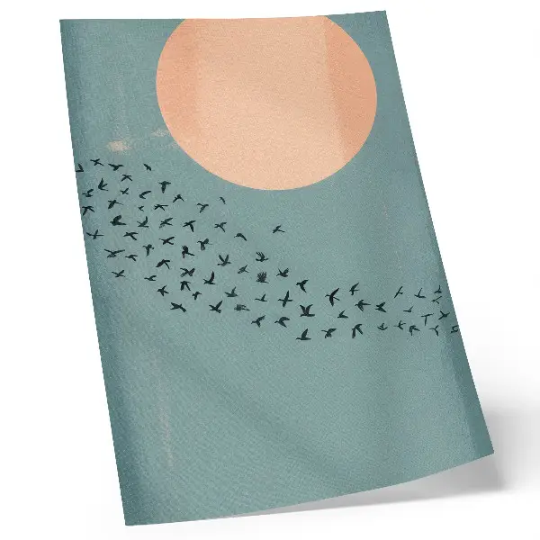Lámina artística de alta calidad pájaros en vuelo sobre fondo azul con diseño de círculo grande