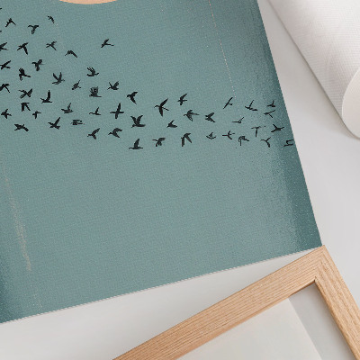 Lámina artística de alta calidad Pájaros en vuelo, fondo azul, círculo grande