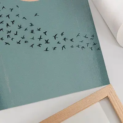 Lámina artística de alta calidad pájaros en vuelo sobre fondo azul con diseño de círculo grande