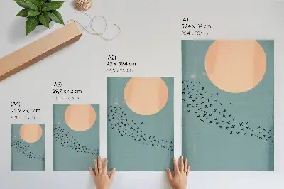 Lámina artística de alta calidad pájaros en vuelo sobre fondo azul con diseño de círculo grande