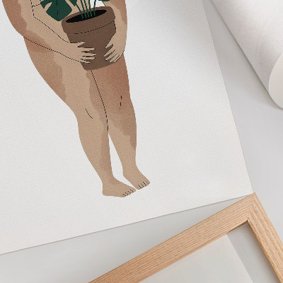 Póster con colores saturados Mujer con una maceta, elegancia, minimalismo, paz.