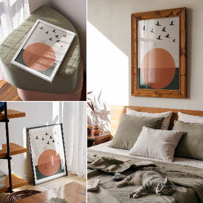 Lienzo decorativo moderno Pájaros en vuelo, círculo naranja minimalista