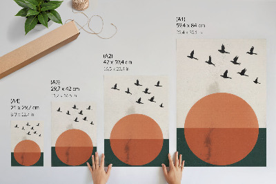 Lienzo decorativo moderno Pájaros en vuelo, círculo naranja minimalista