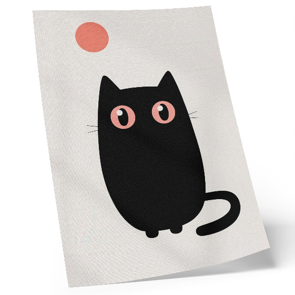 Lámina artística de alta calidad gato negro con ojos rosas sobre fondo blanco