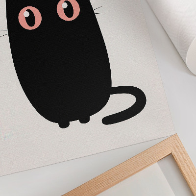 Lámina artística de alta calidad gato negro con ojos rosas sobre fondo blanco