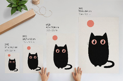 Lámina artística de alta calidad gato negro con ojos rosas sobre fondo blanco