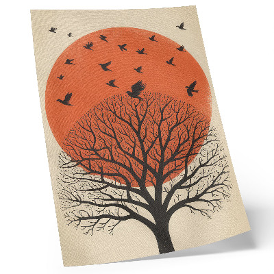 Lámina artística de alta calidad Pájaros, árbol, sol, motivo, estilo minimalista