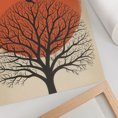 Lámina artística de alta calidad Pájaros, árbol, sol, motivo, estilo minimalista