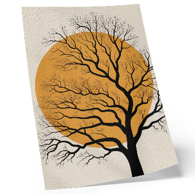 Póster con colores saturados Un árbol minimalista sobre un fondo naranja