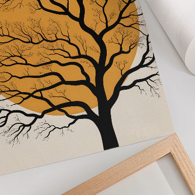 Póster con colores saturados Un árbol minimalista sobre un fondo naranja