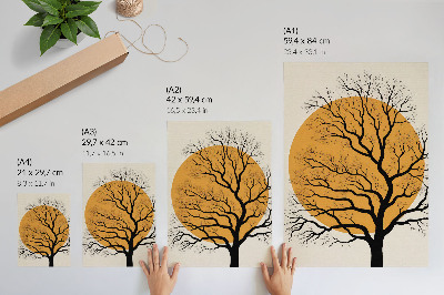 Póster con colores saturados Un árbol minimalista sobre un fondo naranja