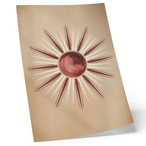 Lámina artística de alta calidad diseño de estilo bohemio con sol radiante en tonos cálidos