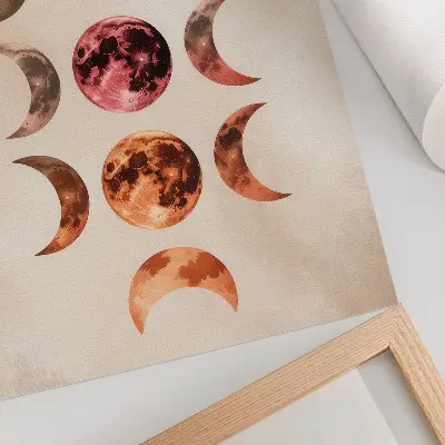 Póster de simetría de las lunas con colores cálidos y atmósfera cósmica en tonos saturados