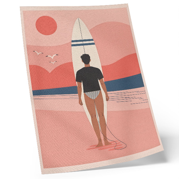 Póster Tabla de surf, playa, mar, paz, relajación.