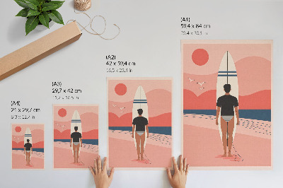 Póster Tabla de surf, playa, mar, paz, relajación.