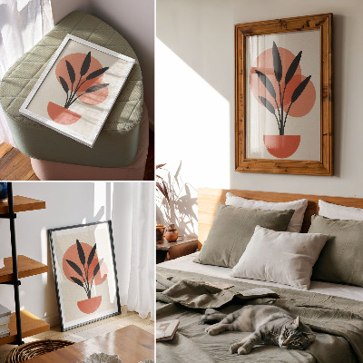 Póster con colores saturados Hojas geométricas abstractas sobre fondo beige