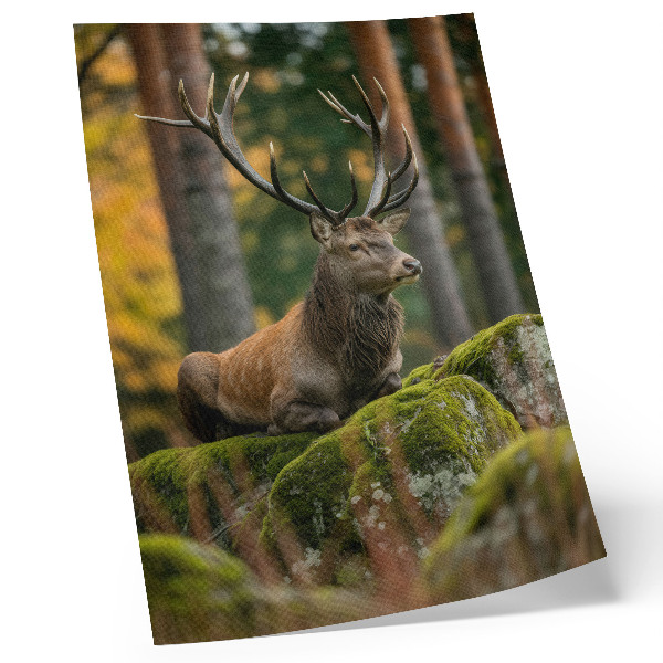 Póster un majestuoso ciervo en un entorno forestal