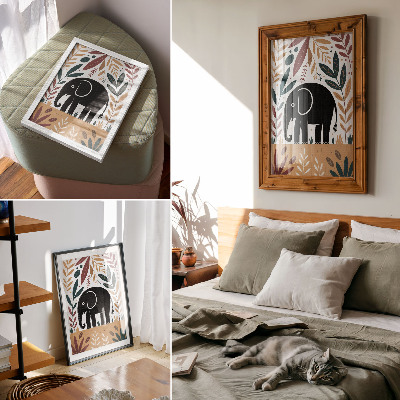 Lienzo decorativo moderno elefante entre hojas con diseño elegante de la naturaleza