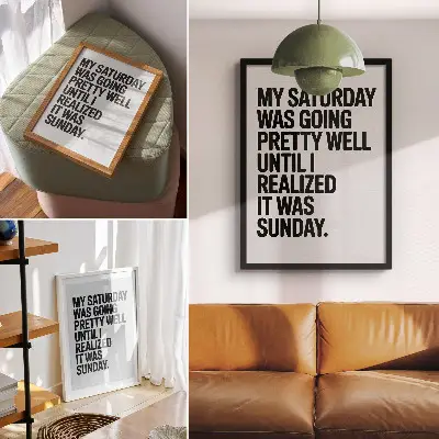 Lienzo decorativo moderno con tipografía de alto contraste y mensaje humorístico