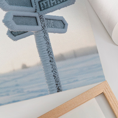Lámina artística de alta calidad Señal direccional cubierta de nieve, minimalismo invernal