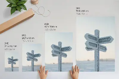 Lámina artística de alta calidad diseño minimalista de señal direccional cubierta de nieve