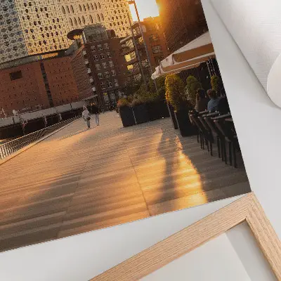 Póster con diseño de elegancia del atardecer en un paisaje urbano