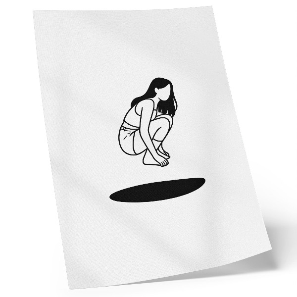 Lámina artística de alta calidad Una figura agachada sobre un fondo blanco sin detalles.