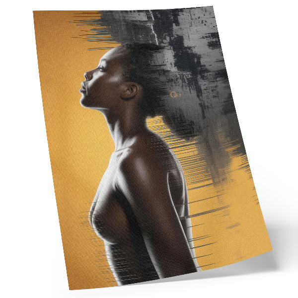 Lienzo decorativo moderno Figura femenina elegante en contraste amarillo y negro