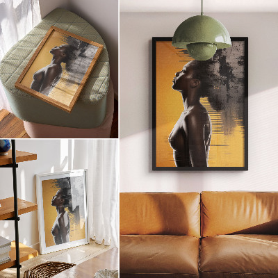 Lienzo decorativo moderno Figura femenina elegante en contraste amarillo y negro