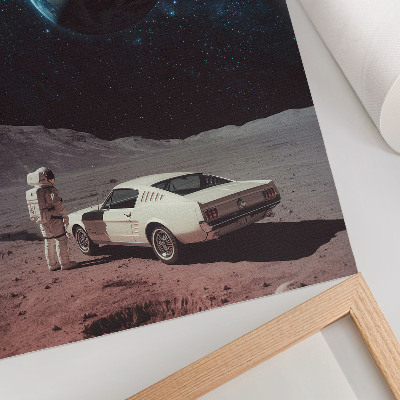 Póster Astronauta en la luna coche Tierra estrellas