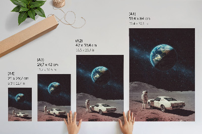 Póster Astronauta en la luna coche Tierra estrellas