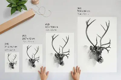 Póster de renos majestuosos con diseño de alto contraste en blanco y negro y colores saturados
