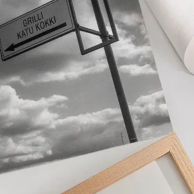 Lienzo decorativo moderno diseño con nubes y señales de tráfico en blanco y negro