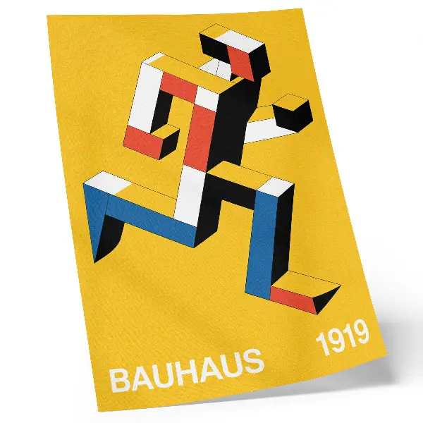 Póster con diseño expresivo, geometría y predominio del color