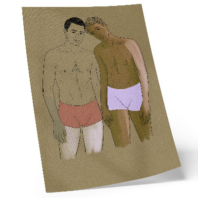 Lámina artística de alta calidad Ilustración de hombres en ropa interior en colores cálidos.