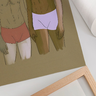 Lámina artística de alta calidad Ilustración de hombres en ropa interior en colores cálidos.