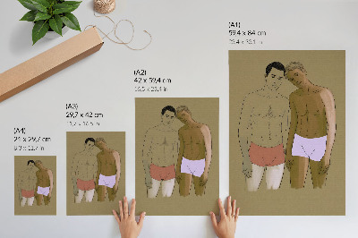 Lámina artística de alta calidad Ilustración de hombres en ropa interior en colores cálidos.
