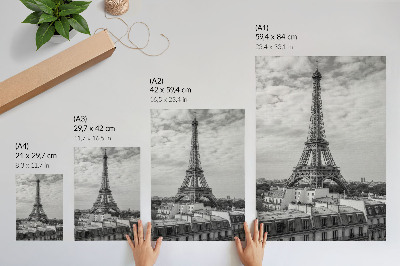 Póster de la Torre Eiffel diseño con perspectiva moderna en tonos grises y colores saturados