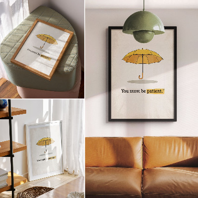 Lienzo decorativo moderno Paraguas amarillo, fondo color crema, minimalismo