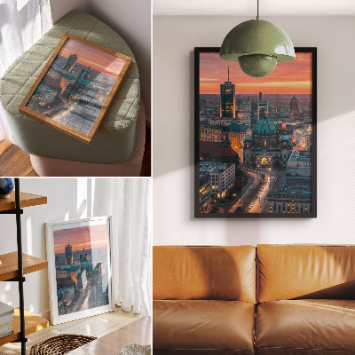 Póster con colores saturados Ciudad moderna al anochecer con iluminación cálida