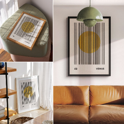 Póster con colores saturados Líneas de contraste círculo amarillo op art
