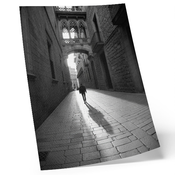 Lienzo decorativo moderno fotografía en blanco y negro de una calle con arquitectura