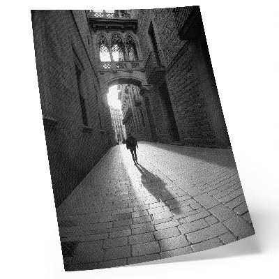 Lienzo decorativo moderno fotografía en blanco y negro de una calle con arquitectura