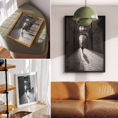 Lienzo decorativo moderno fotografía en blanco y negro de una calle con arquitectura