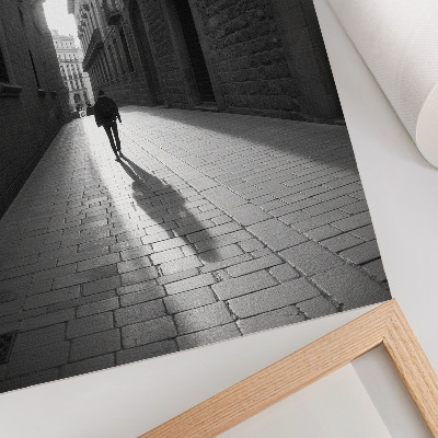 Lienzo decorativo moderno fotografía en blanco y negro de una calle con arquitectura