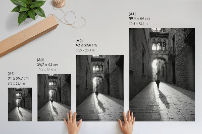 Lienzo decorativo moderno fotografía en blanco y negro de una calle con arquitectura